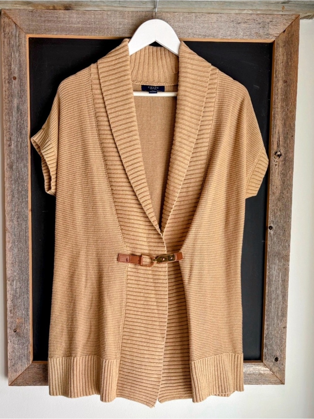 Chaps Beige Short Sleeve Buckle Cardigan Vest size Large